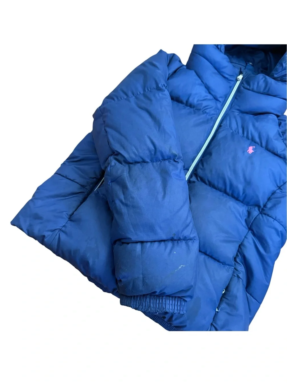 Polo Ralph Lauren Puffer Coat Girls Large 12-14 Winter Jacket Navy Blue Pony